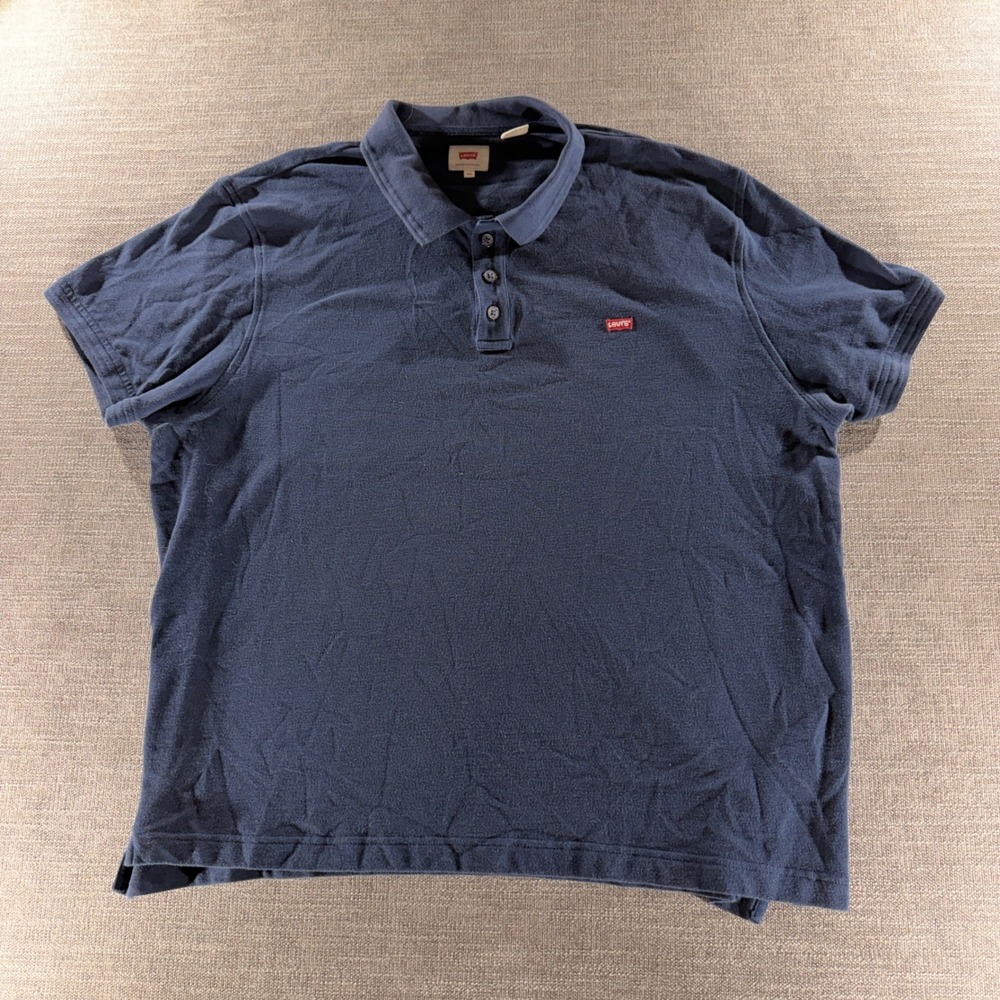 Levi's Polo Shirt Mens XXL Navy Blue Excellent Short Sleeve Pique Red Tab Logo